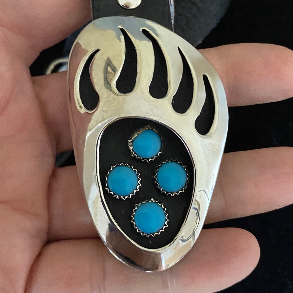 Vintage B. Cayaditto BC Bear Paw Genuine Turquoise Concho Belt – Nickel Silver - Picture 3 of 8